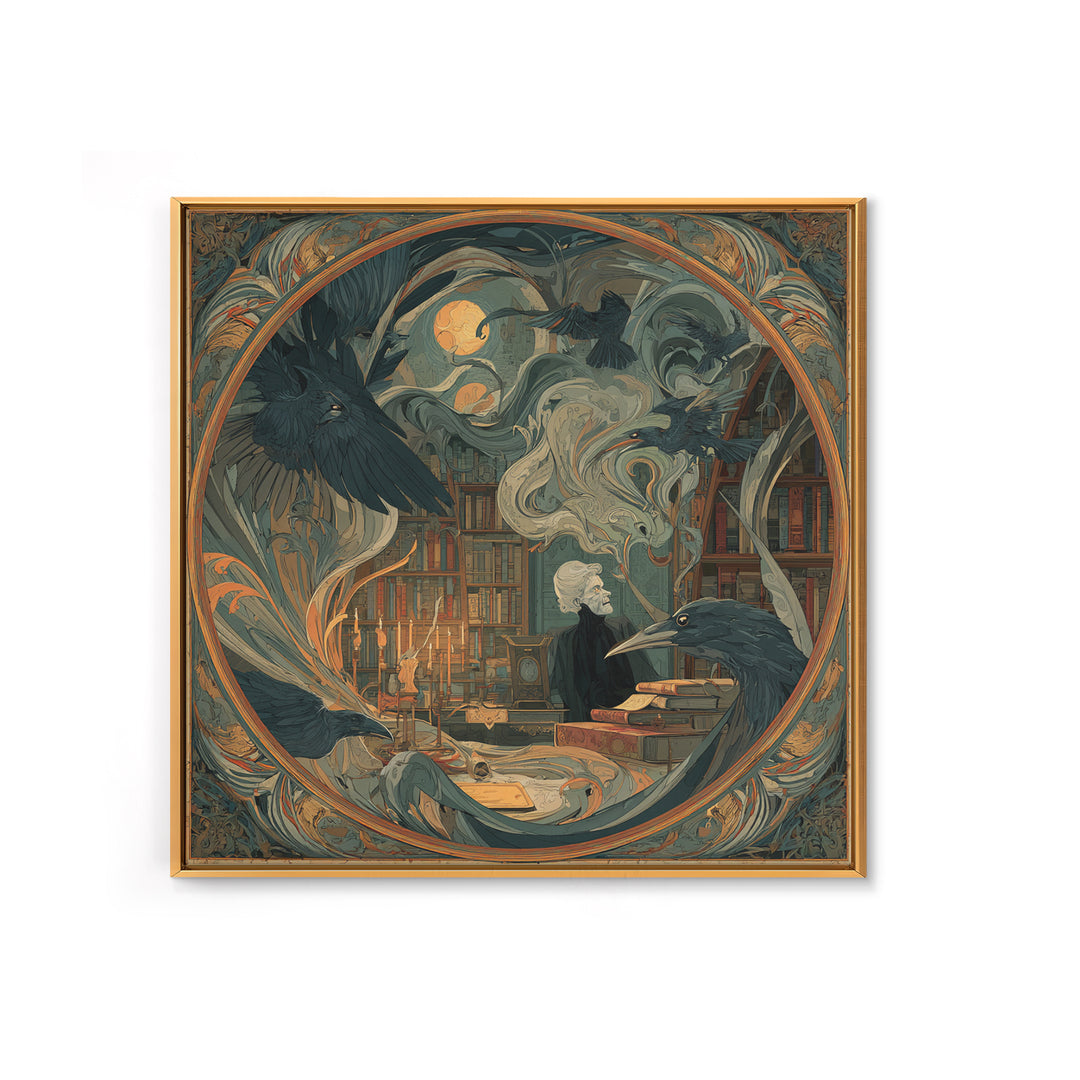 Dark Academia Halloween, Expressionist Gothic Art, Square Wall Art, Dark Halloween Decor, Framed Canvas Print, Halloween Wall Art