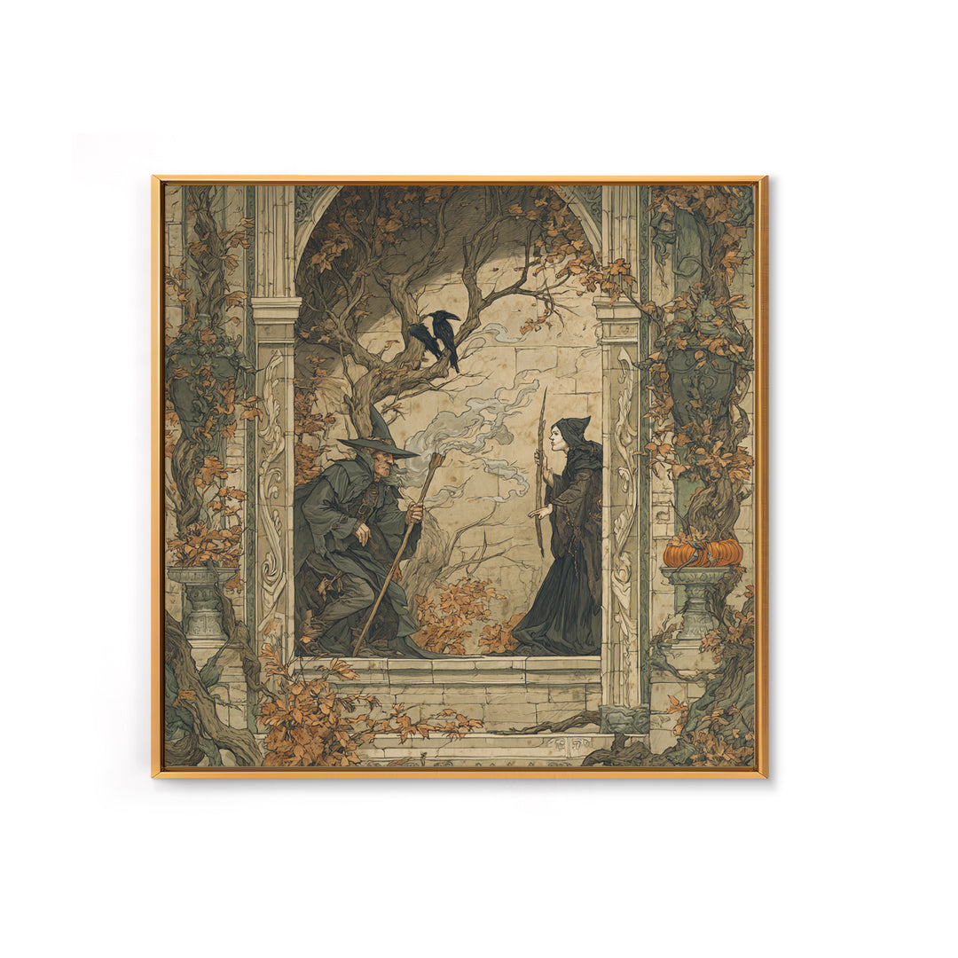 Dark Academia Halloween, Gothic Storybook Art, Square Wall Art, Dark Fantasy Wall Art, Framed Canvas Print, Halloween Wall Art