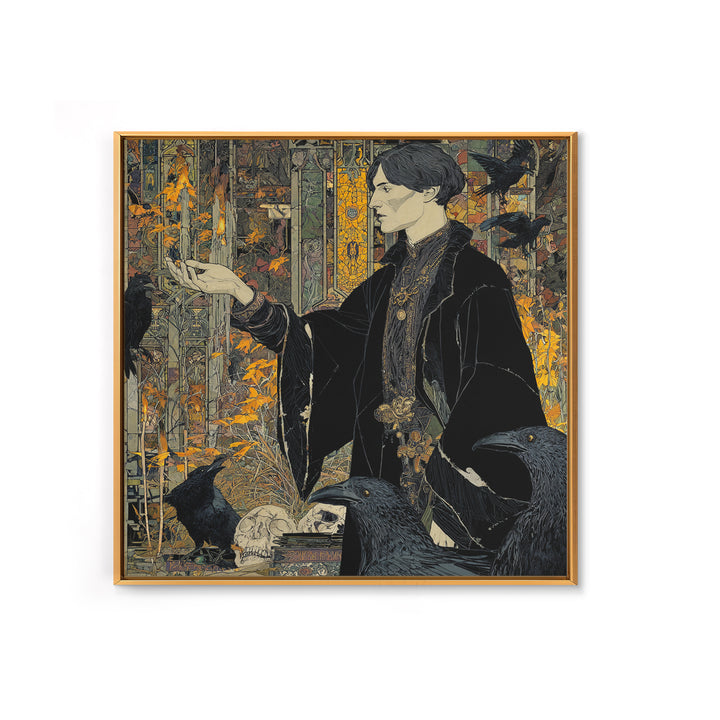 Dark Academia Halloween, Stained Glass Gothic Art, Square Wall Art, Macabre Wall Art, Canvas Print, Halloween Wall Art, Seasonal Home Decor