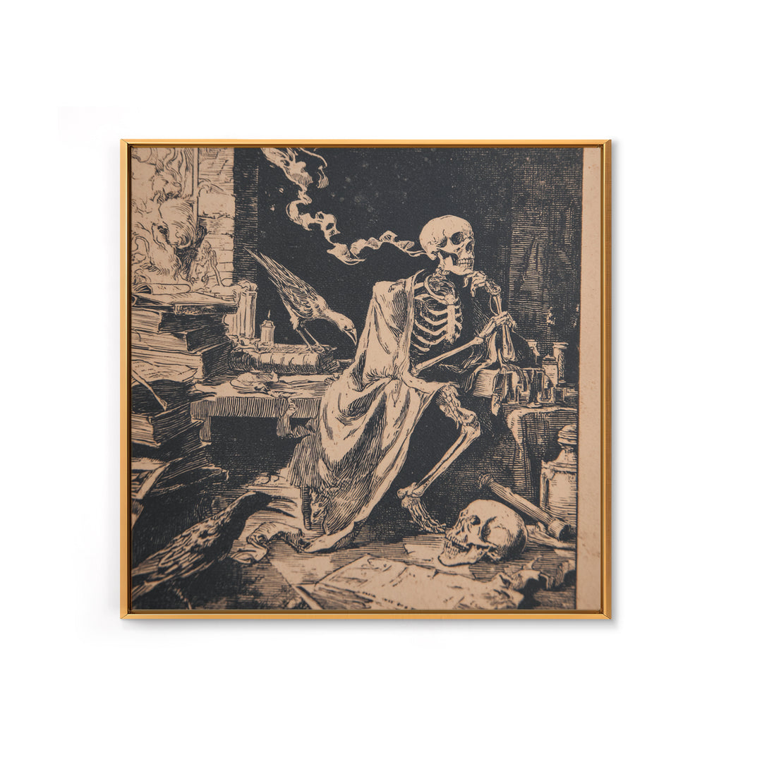 Dark Academia Halloween, Macabre Folk Print Art, Square Wall Art, Dark Halloween Decor, Framed Canvas Print, Halloween Wall Art