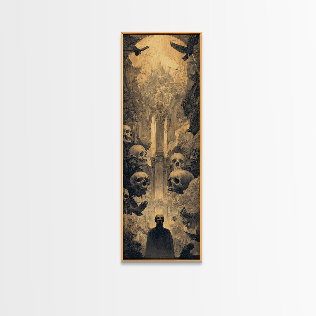 Dark Academia Halloween, Surreal Apocalyptic Art, Tall Narrow Wall Art, Dark Halloween Decor, Framed Canvas Print, Dark Fantasy Art