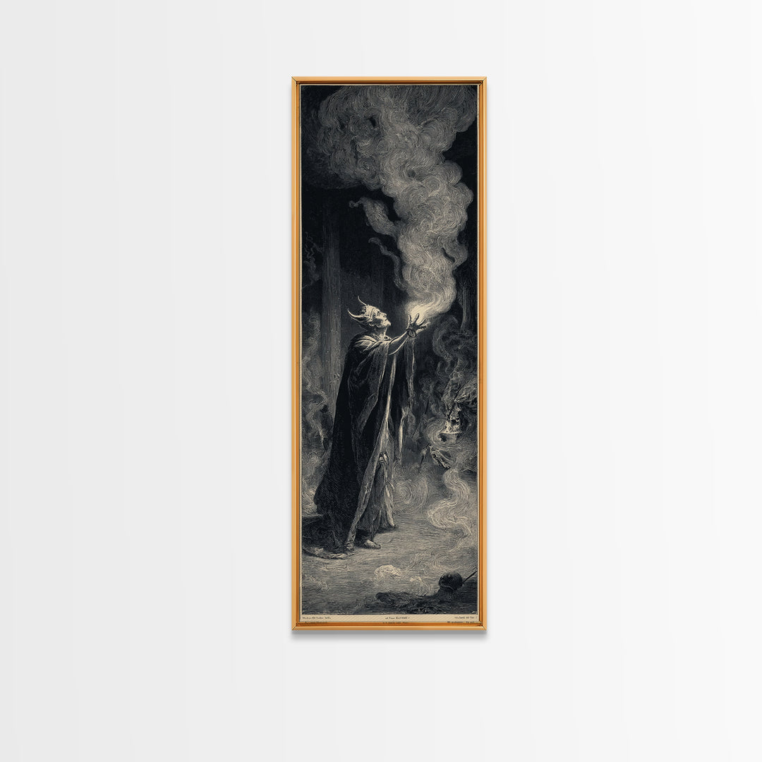 Celestial Witchcraft, Gothic Engraving Art, Tall Narrow Wall Art, Dark Fantasy Wall Art, Framed Canvas Print, Halloween Wall Art