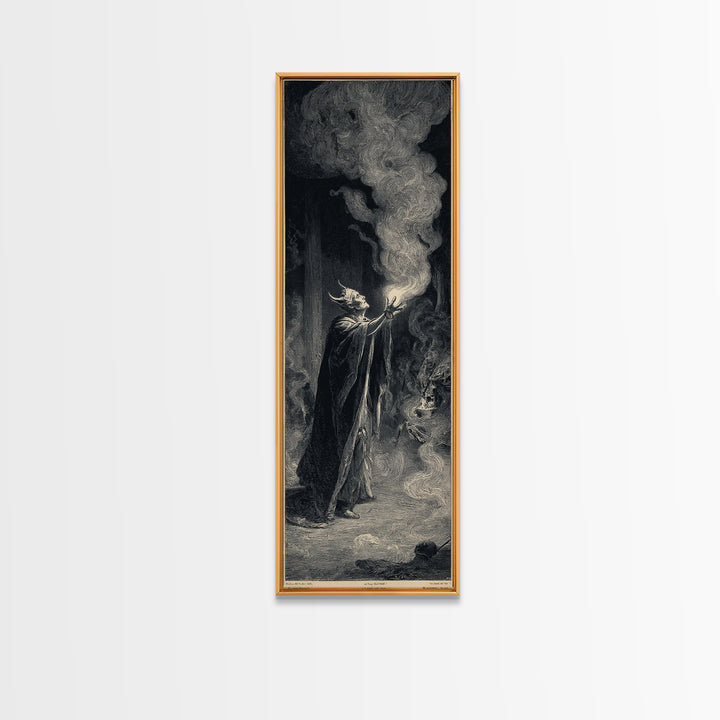 Celestial Witchcraft, Gothic Engraving Art, Tall Narrow Wall Art, Dark Fantasy Wall Art, Framed Canvas Print, Halloween Wall Art