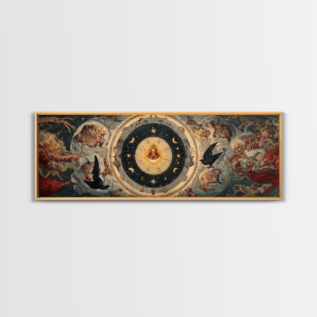 Celestial Witchcraft, Dark Renaissance Art, Extra Wide Wall Art, Macabre Wall Art, Canvas Print, Halloween Wall Art