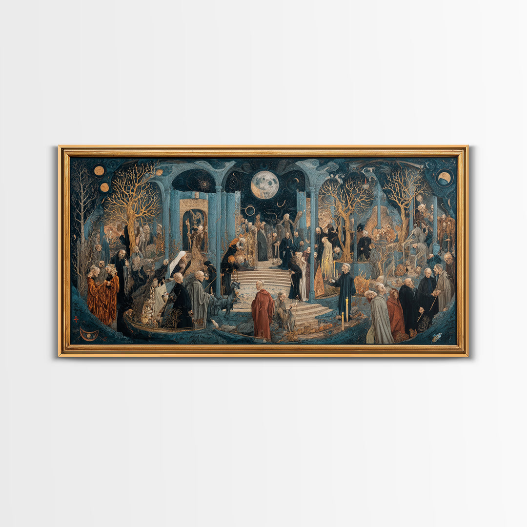 Celestial Witchcraft, Danse Macabre Art, Wide Panoramic Art, Macabre Wall Art, Canvas Print, Halloween Wall Art