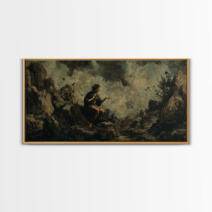 Celestial Witchcraft, Baroque Witchcraft Art, Wide Panoramic Art, Dark Halloween Decor, Framed Canvas Print, Halloween Wall Art