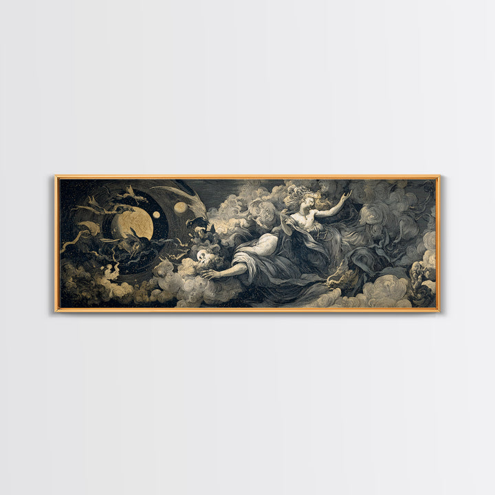 Celestial Witchcraft, Gothic Nightmare Art, Extra Wide Wall Art, Dark Halloween Decor, Canvas Print, Halloween Wall Art