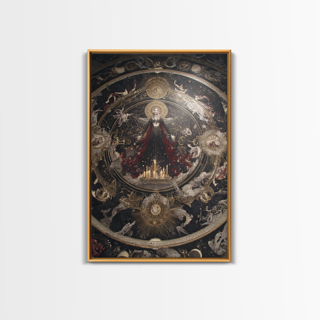 Celestial Witchcraft, Ornate Symbolist Art, Vertical Wall Art, Dark Fantasy Wall Art, Framed Canvas Print, Halloween Wall Art