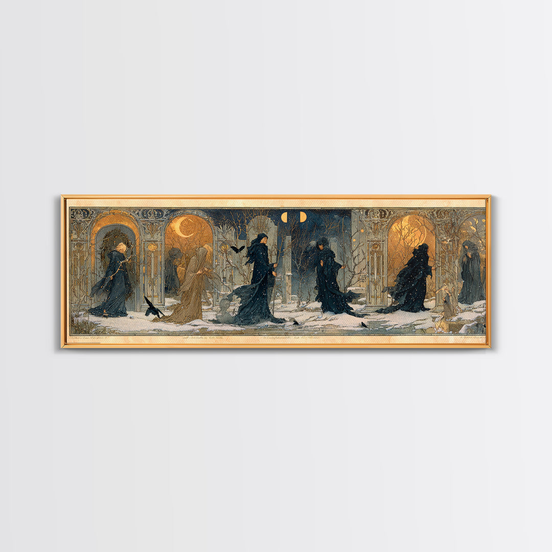 Celestial Witchcraft, Symbolist Death Art, Extra Wide Wall Art, Dark Halloween Decor, Framed Canvas Print, Halloween Wall Art