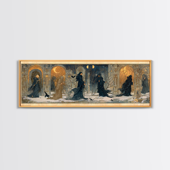 Celestial Witchcraft, Symbolist Death Art, Extra Wide Wall Art, Dark Halloween Decor, Framed Canvas Print, Halloween Wall Art