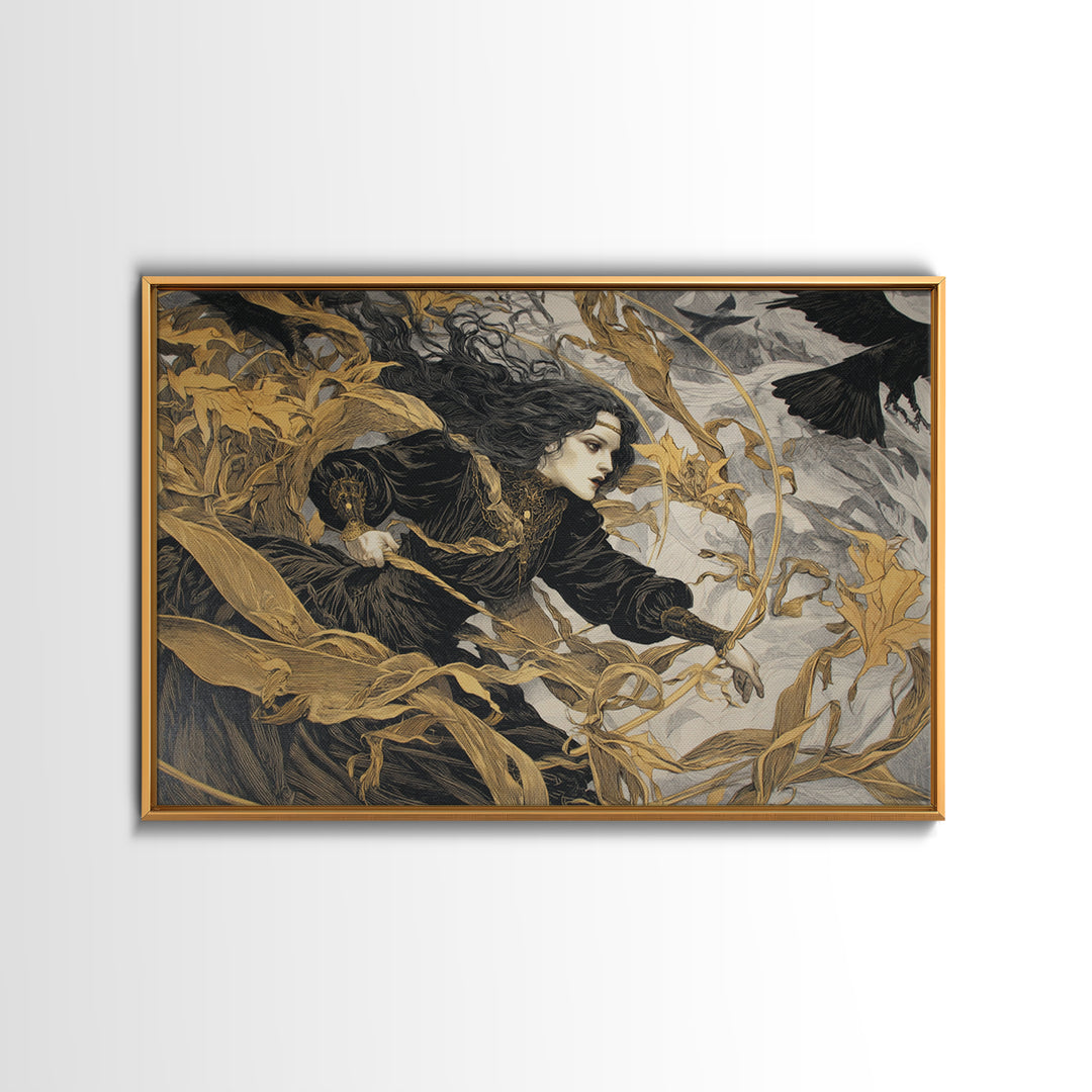Celestial Witchcraft, Symbolist Etching Art, Landscape Wall Art, Macabre Wall Art, Framed Canvas Print, Halloween Wall Art
