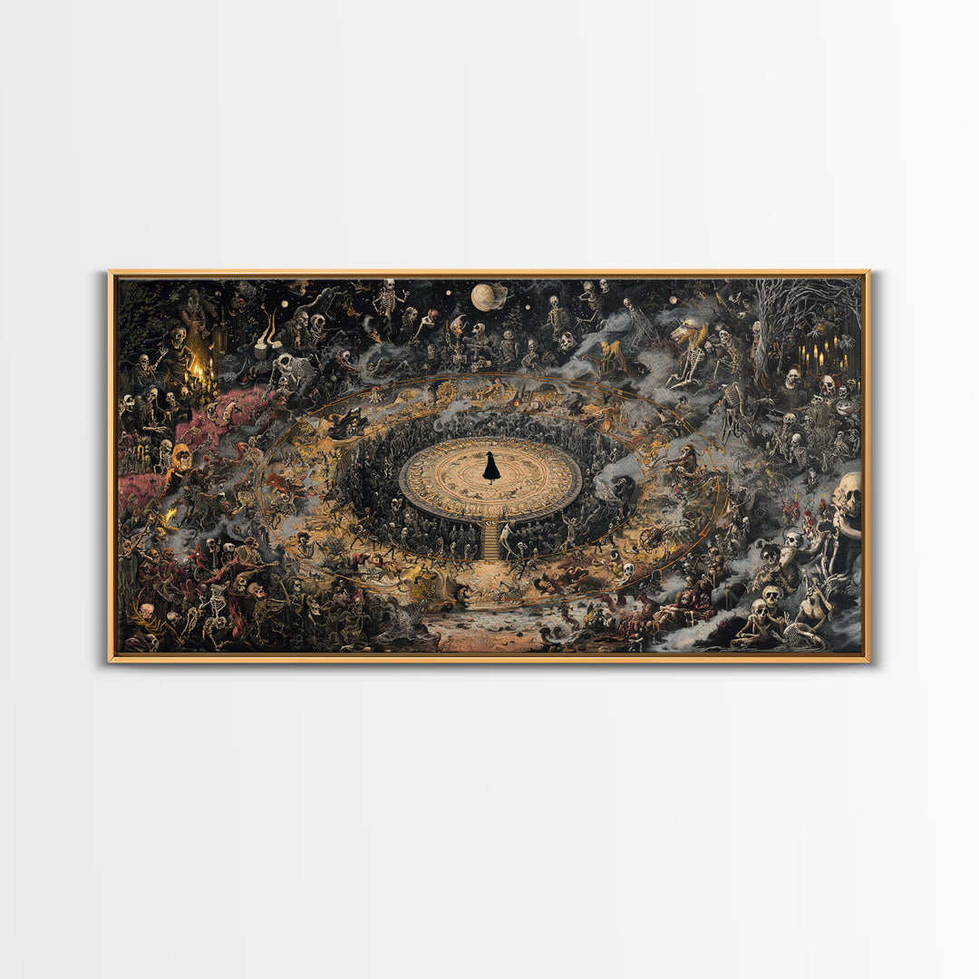 Celestial Witchcraft, Grotesque Carnival Art, Wide Panoramic Art, Dark Fantasy Wall Art, Framed Canvas Print, Halloween Wall Art