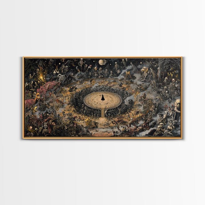 Celestial Witchcraft, Grotesque Carnival Art, Wide Panoramic Art, Dark Fantasy Wall Art, Framed Canvas Print, Halloween Wall Art