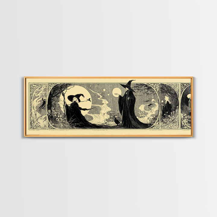 Celestial Witchcraft, Decadent Line Art, Extra Wide Wall Art, Macabre Wall Art, Framed Canvas Print, Halloween Wall Art