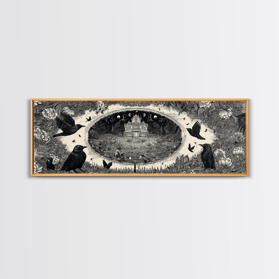 Celestial Witchcraft, Victorian Macabre Art, Extra Wide Wall Art, Macabre Wall Art, Canvas Print, Halloween Wall Art, Halloween Decor
