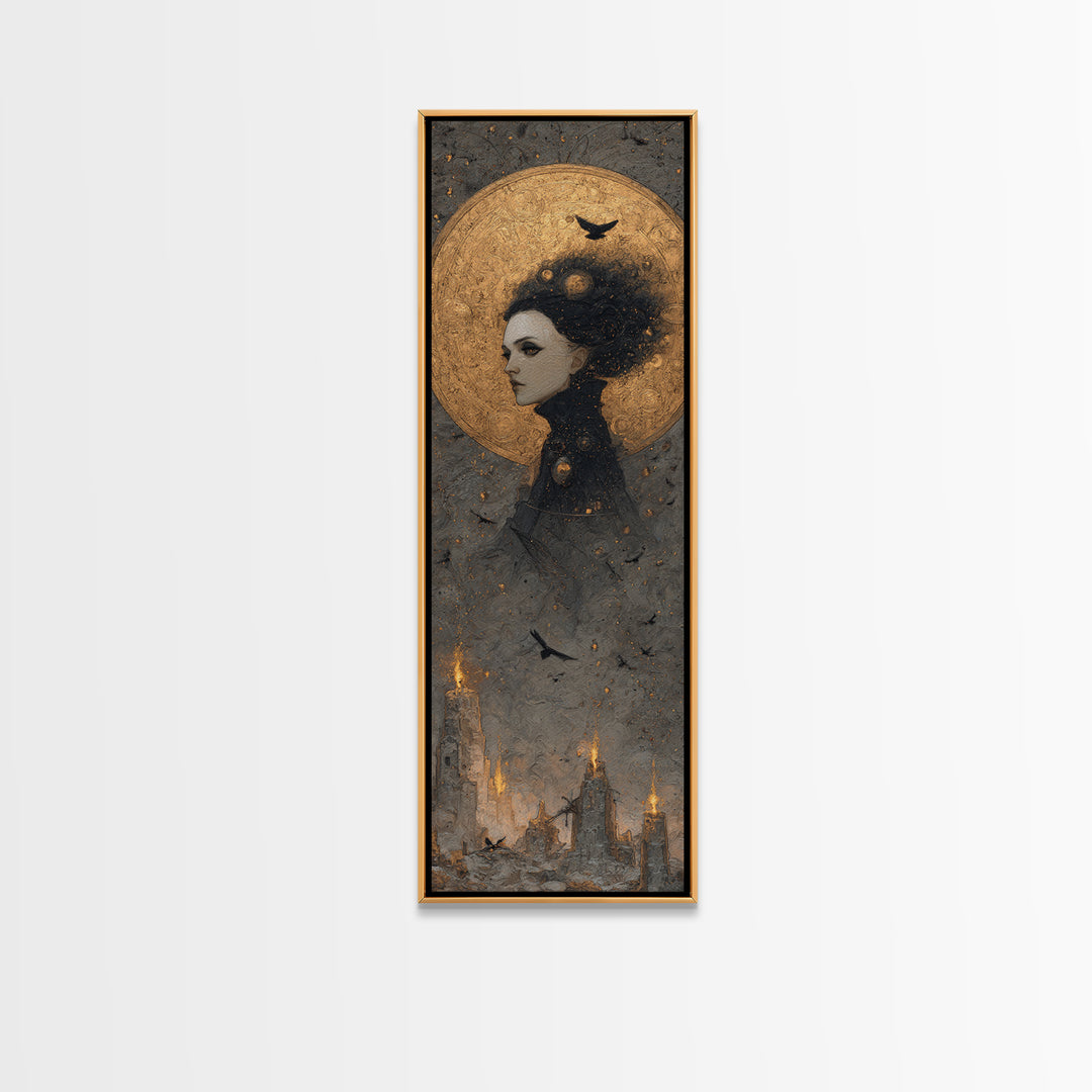 Celestial Witchcraft, Surreal Apocalyptic Art, Tall Narrow Wall Art, Dark Fantasy Wall Art, Framed Canvas Print, Halloween Wall Art