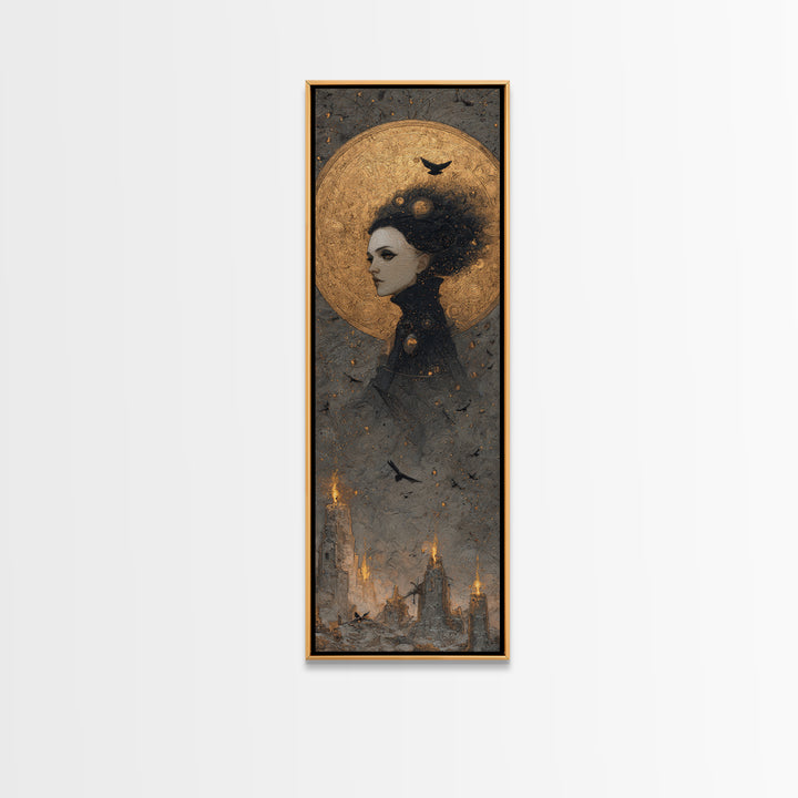 Celestial Witchcraft, Surreal Apocalyptic Art, Tall Narrow Wall Art, Dark Fantasy Wall Art, Framed Canvas Print, Halloween Wall Art