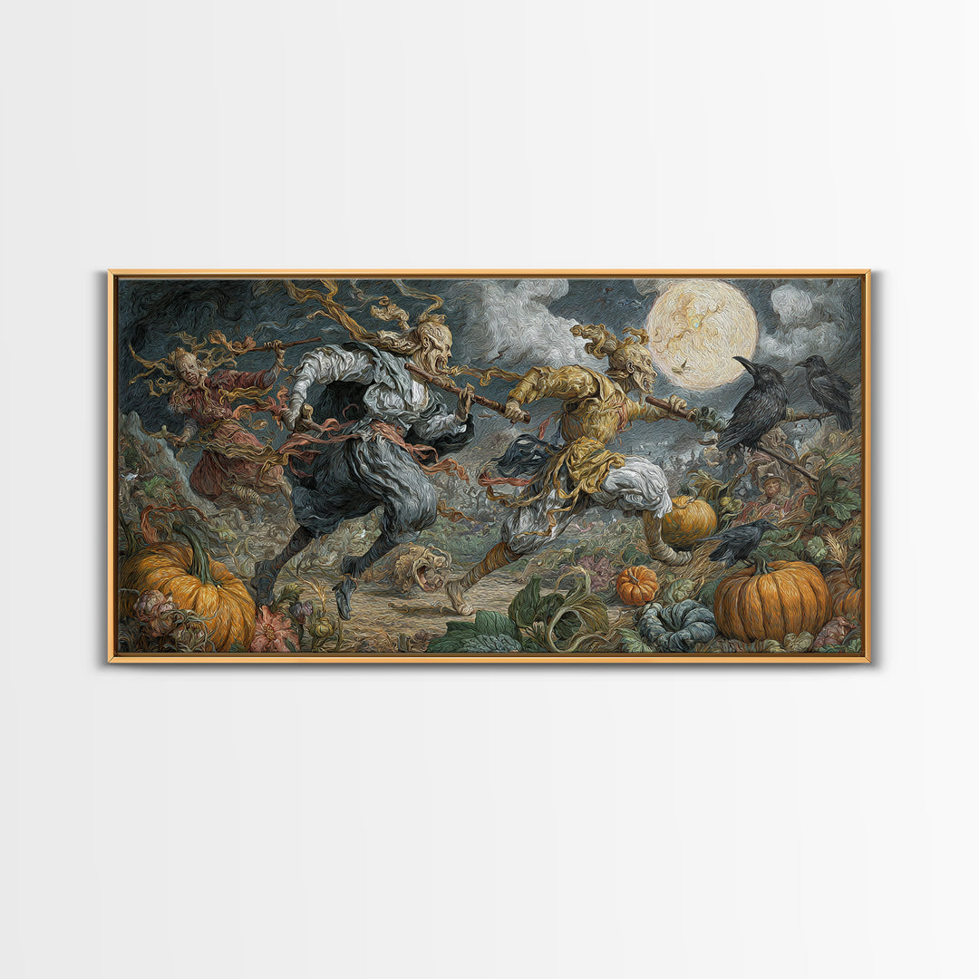 Occult Harvest Festival, Gothic Engraving Art, Wide Panoramic Art, Macabre Wall Art, Framed Canvas Print, Halloween Wall Art