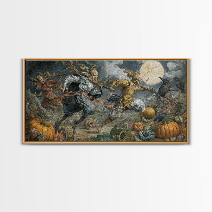 Occult Harvest Festival, Gothic Engraving Art, Wide Panoramic Art, Macabre Wall Art, Framed Canvas Print, Halloween Wall Art