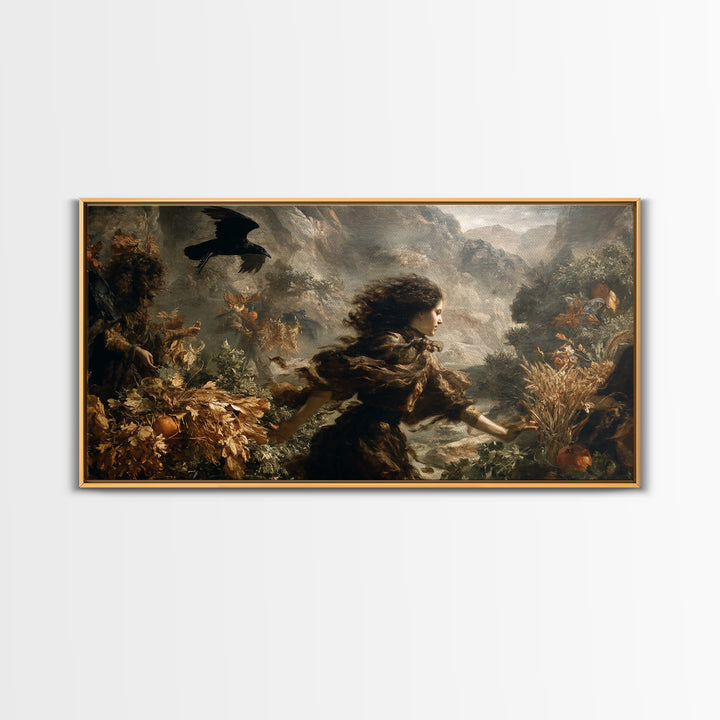 Occult Harvest Festival, Baroque Witchcraft Art, Wide Panoramic Art, Dark Fantasy Wall Art, Framed Canvas Print, Halloween Wall Art