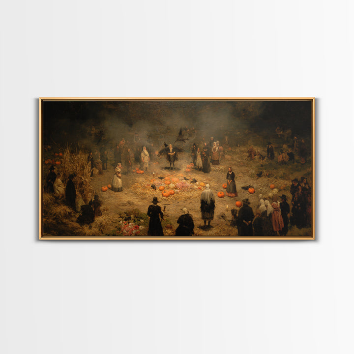 Occult Harvest Festival, Dark Romantic Horror Art, Wide Panoramic Art, Dark Fantasy Wall Art, Framed Canvas Print, Halloween Wall Art