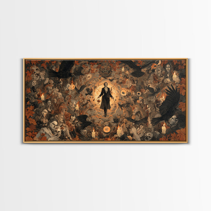 Occult Harvest Festival, Gothic Nightmare Art, Wide Panoramic Art, Dark Halloween Decor, Framed Canvas Print, Halloween Wall Art