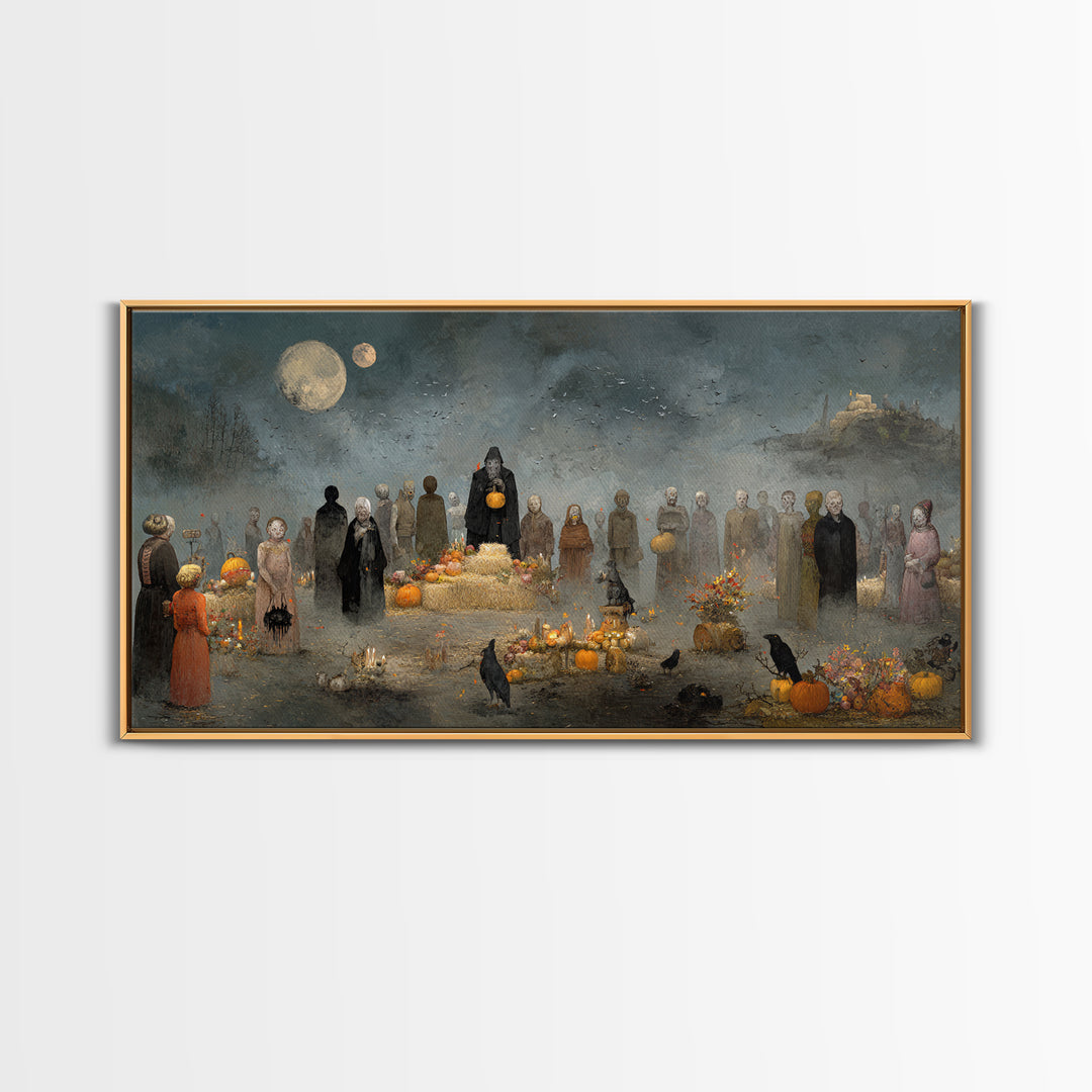 Occult Harvest Festival, Symbolist Dream Art, Wide Panoramic Art, Gothic Horror Wall Art, Canvas Print, Halloween Wall Art