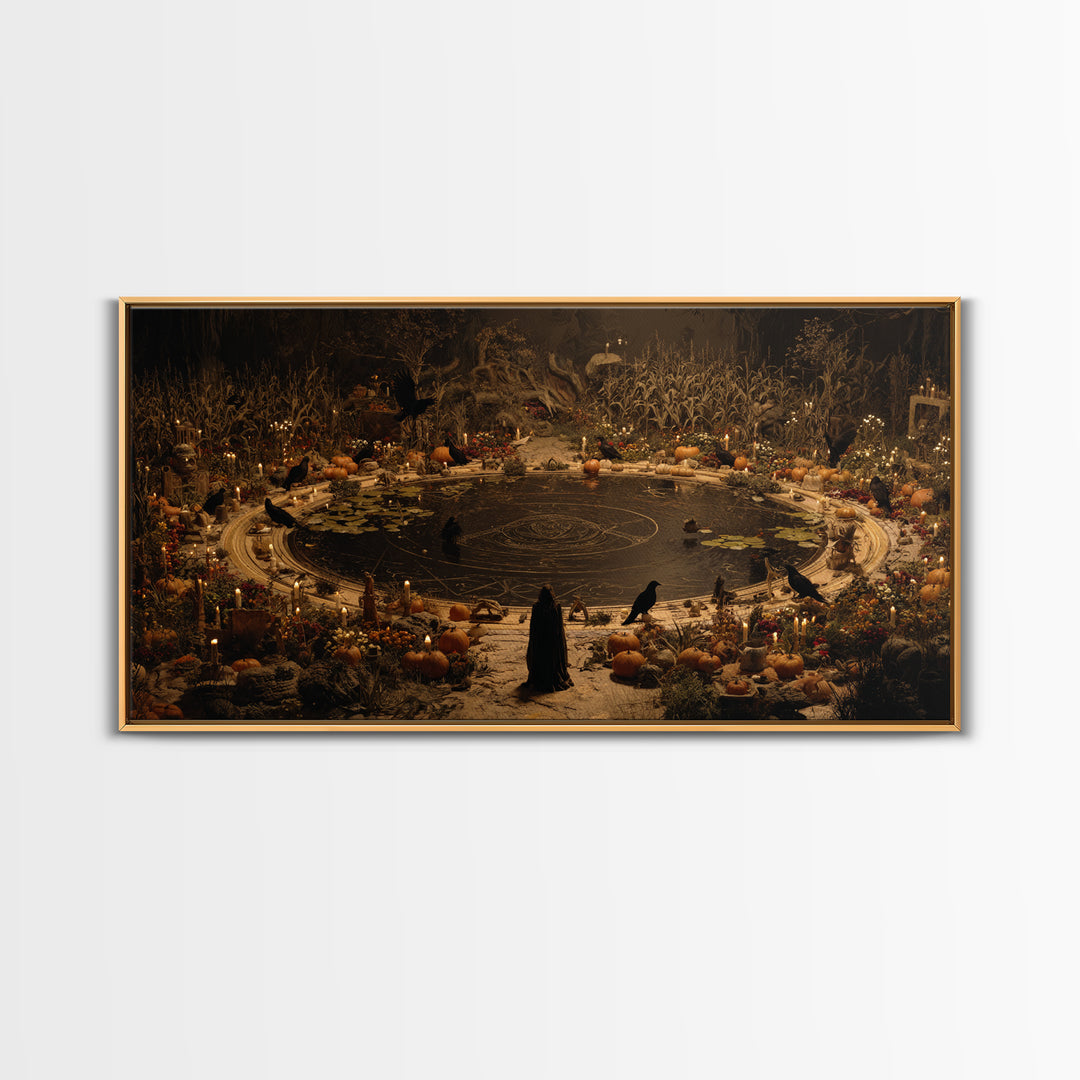 Occult Harvest Festival, Symbolist Gothic Landscape, Wide Panoramic Art, Dark Fantasy Wall Art, Framed Canvas Print, Halloween Wall Art