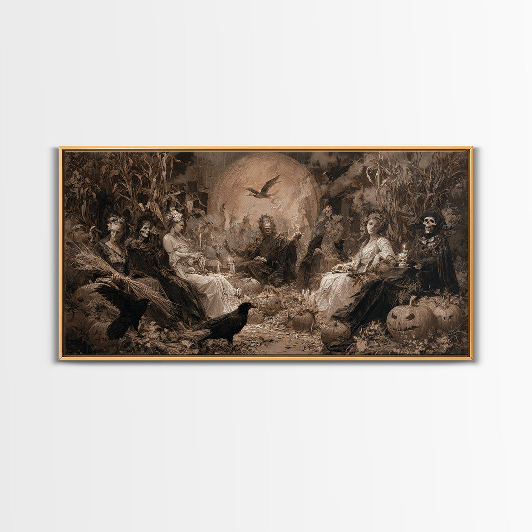Occult Harvest Festival, Decadent Gothic Art, Wide Panoramic Art, Dark Halloween Decor, Canvas Print, Halloween Wall Art