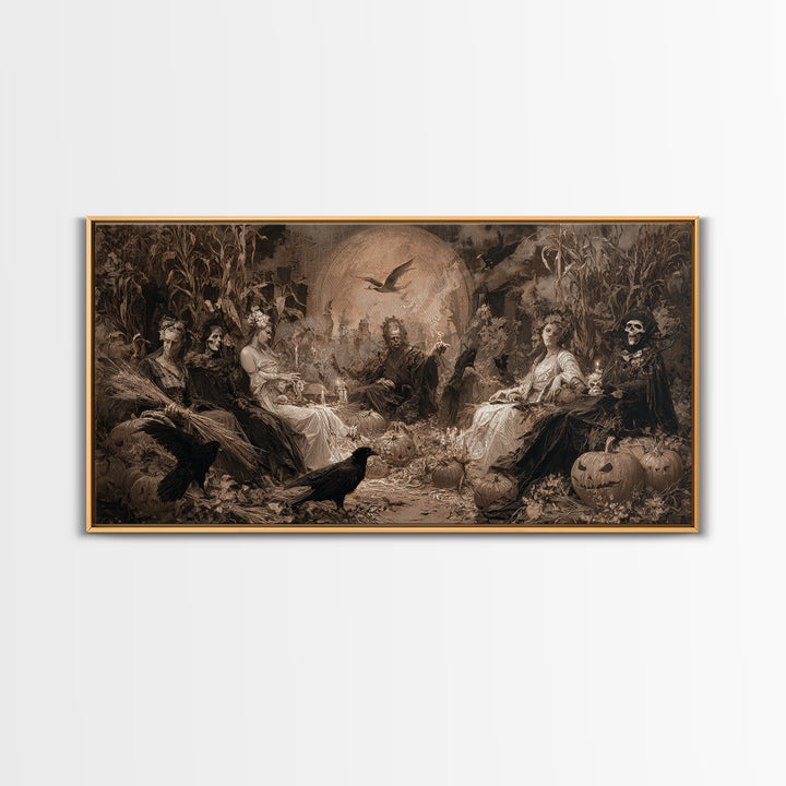 Occult Harvest Festival, Decadent Gothic Art, Wide Panoramic Art, Dark Halloween Decor, Canvas Print, Halloween Wall Art
