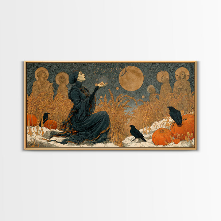 Occult Harvest Festival, Symbolist Death Art, Wide Panoramic Art, Dark Halloween Decor, Framed Canvas Print, Halloween Wall Art