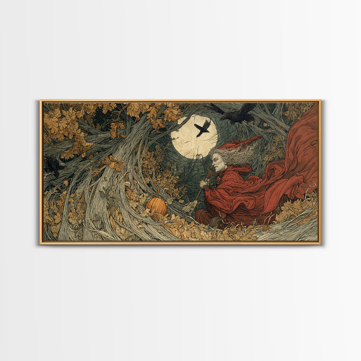 Occult Harvest Festival, Gothic Storybook Art, Wide Panoramic Art, Dark Halloween Decor, Canvas Print, Halloween Wall Art