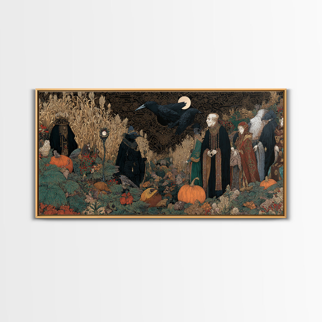 Occult Harvest Festival, Stained Glass Gothic Art, Wide Panoramic Art, Dark Fantasy Wall Art, Canvas Print, Halloween Wall Art