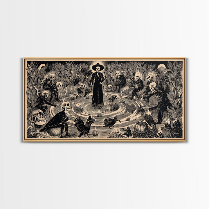 Occult Harvest Festival, Macabre Folk Print Art, Wide Panoramic Art, Macabre Wall Art, Framed Canvas Print, Halloween Wall Art