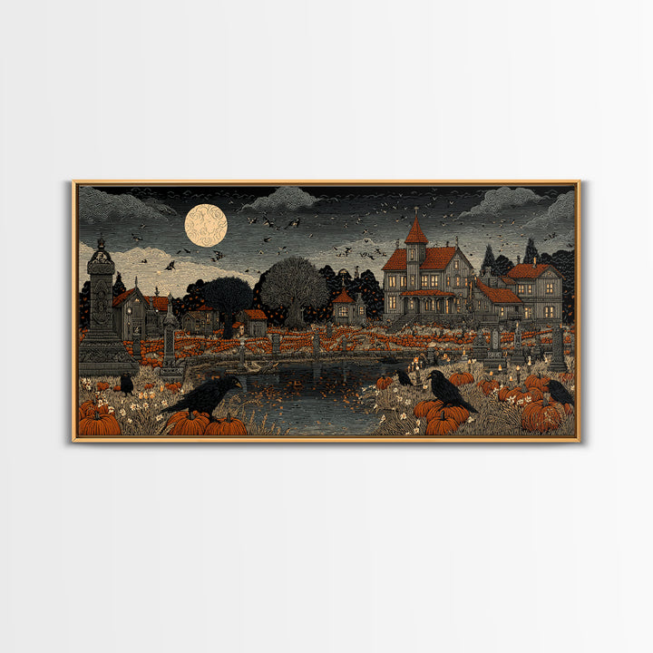 Occult Harvest Festival, Victorian Macabre Art, Wide Panoramic Art, Macabre Wall Art, Framed Canvas Print, Halloween Wall Art