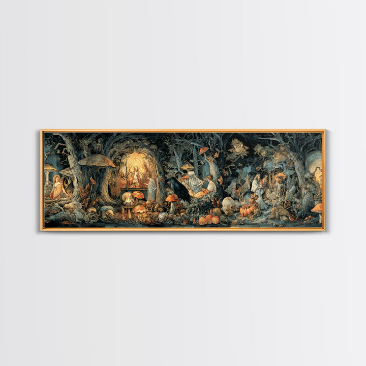 Enchanted Woodland Halloween, Dark Renaissance Art, Extra Wide Wall Art, Gothic Horror Wall Art, Canvas Print, Halloween Wall Art