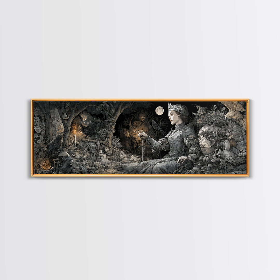 Enchanted Woodland Halloween, Renaissance Engraving Art, Extra Wide Wall Art, Gothic Horror Wall Art, Canvas Print, Halloween Wall Art