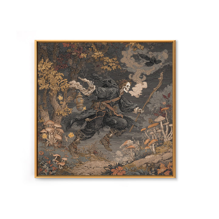 Enchanted Woodland Halloween, Danse Macabre Art, Square Wall Art, Dark Halloween Decor, Framed Canvas Print