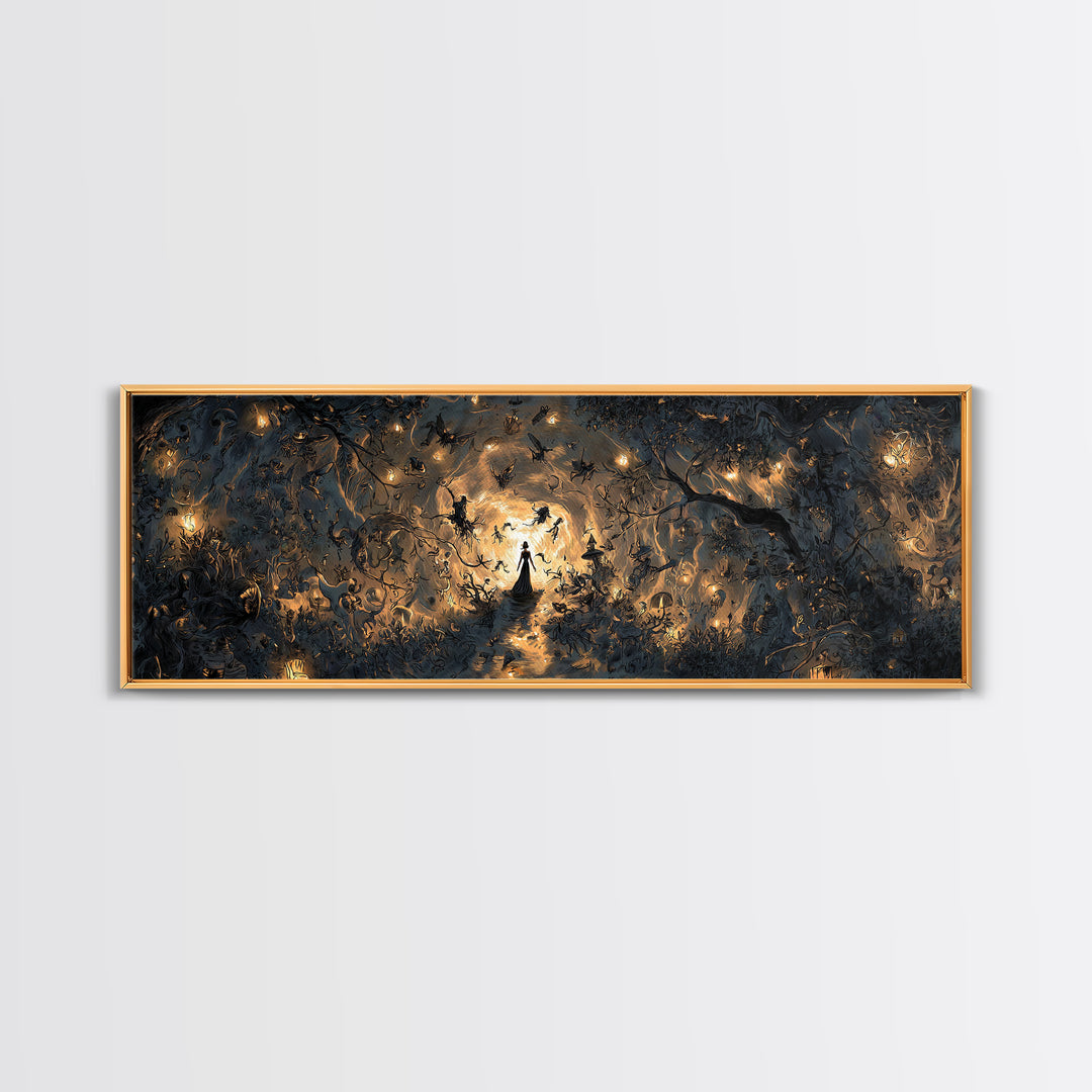 Enchanted Woodland Halloween, Dark Romantic Horror Art, Extra Wide Wall Art, Dark Halloween Decor, Canvas Print, Halloween Wall Art