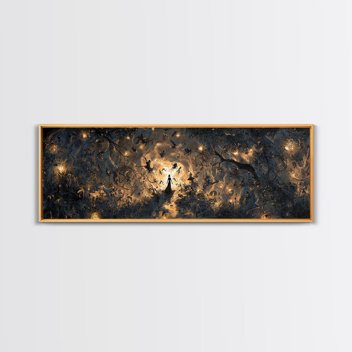 Enchanted Woodland Halloween, Dark Romantic Horror Art, Extra Wide Wall Art, Dark Halloween Decor, Canvas Print, Halloween Wall Art