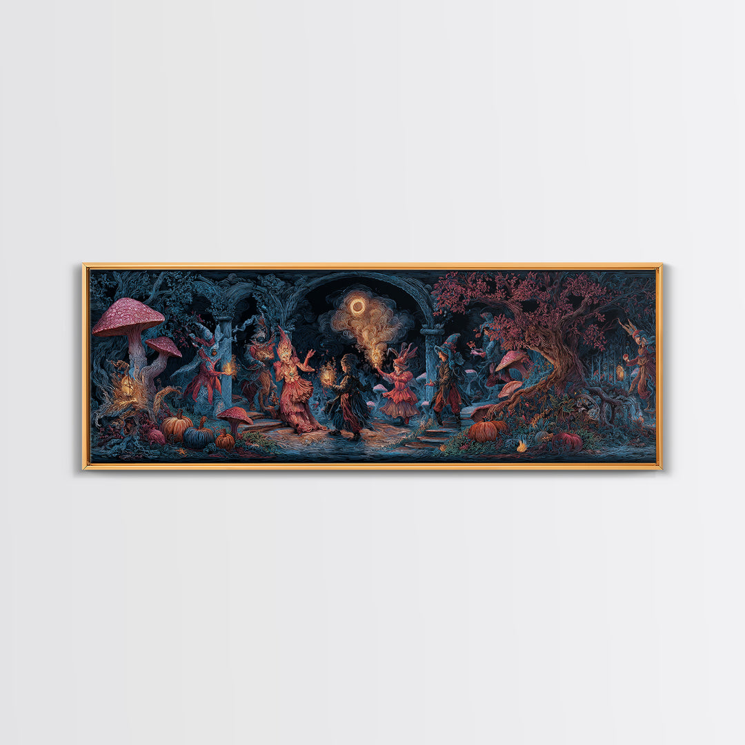 Enchanted Woodland Halloween, Visionary Gothic Art, Extra Wide Wall Art, Dark Halloween Decor, Canvas Print, Halloween Wall Art