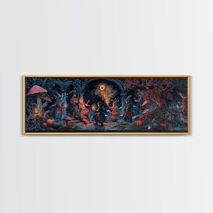 Enchanted Woodland Halloween, Visionary Gothic Art, Extra Wide Wall Art, Dark Halloween Decor, Canvas Print, Halloween Wall Art