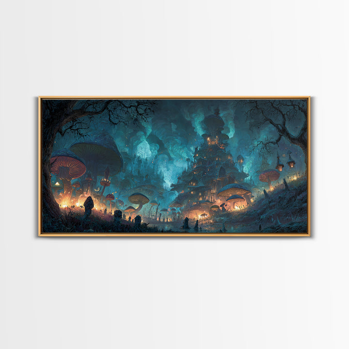 Enchanted Woodland Halloween, Apocalyptic Romantic Art, Wide Panoramic Art, Dark Halloween Decor, Framed Canvas Print, Halloween Wall Art