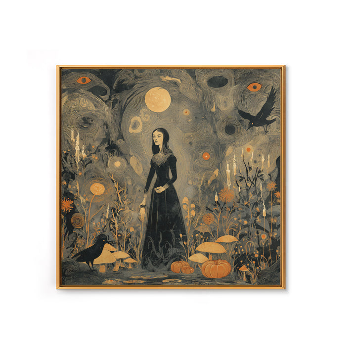 Enchanted Woodland Halloween, Symbolist Dream Art, Square Wall Art, Gothic Horror Wall Art, Canvas Print, Halloween Wall Art