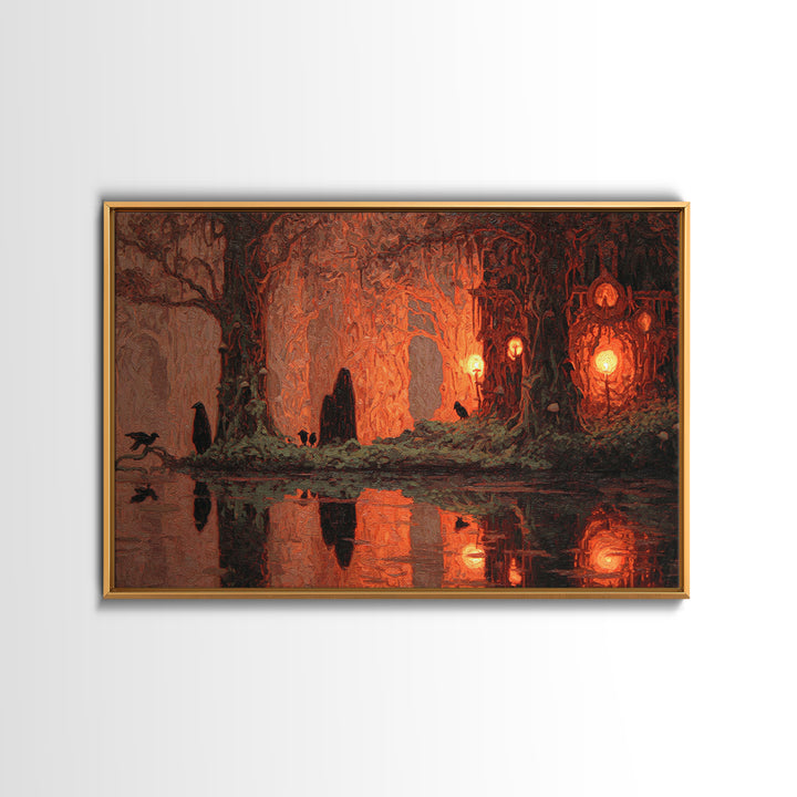 Enchanted Woodland Halloween, Symbolist Gothic Landscape, Landscape Wall Art, Dark Halloween Decor, Canvas Print, Halloween Wall Art