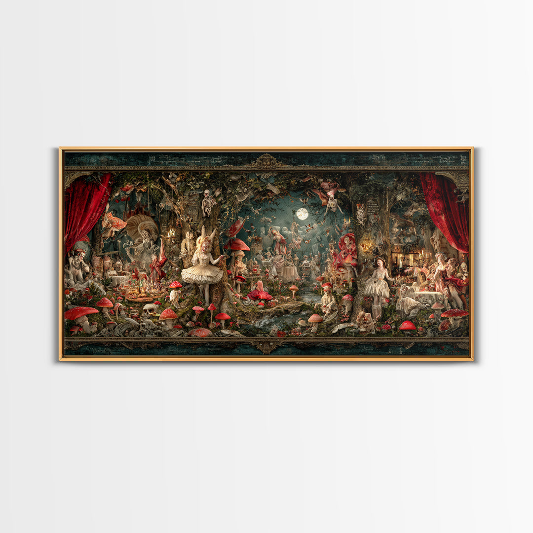 Enchanted Woodland Halloween, Grotesque Carnival Art, Wide Panoramic Art, Gothic Horror Wall Art, Framed Canvas Print, Halloween Wall Art