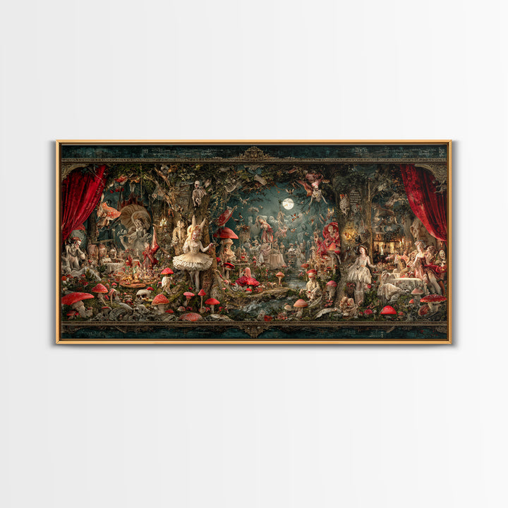 Enchanted Woodland Halloween, Grotesque Carnival Art, Wide Panoramic Art, Gothic Horror Wall Art, Framed Canvas Print, Halloween Wall Art