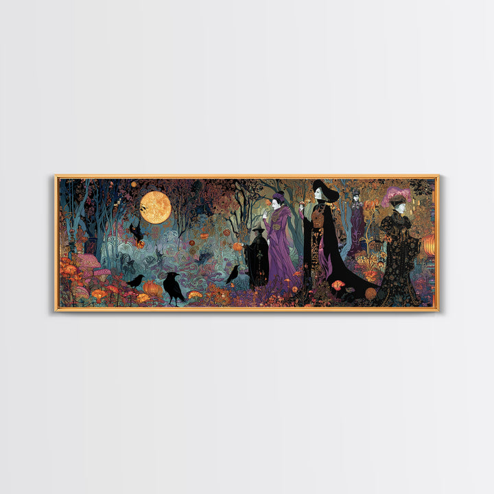 Enchanted Woodland Halloween, Stained Glass Gothic Art, Extra Wide Wall Art, Gothic Horror Wall Art, Canvas Print, Halloween Wall Art