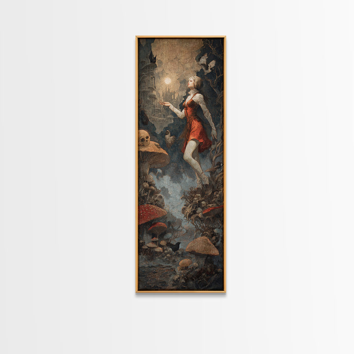 Enchanted Woodland Halloween, Surreal Apocalyptic Art, Tall Narrow Wall Art, Gothic Horror Wall Art, Framed Canvas Print