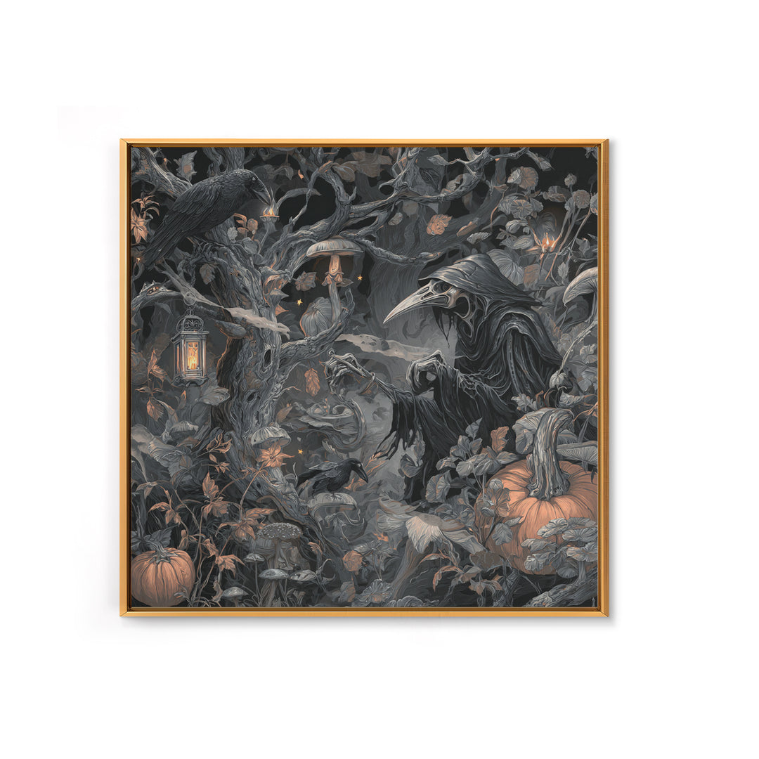 Enchanted Woodland Halloween, Biomechanical Horror Art, Square Wall Art, Dark Fantasy Wall Art, Framed Canvas Print, Halloween Wall Art